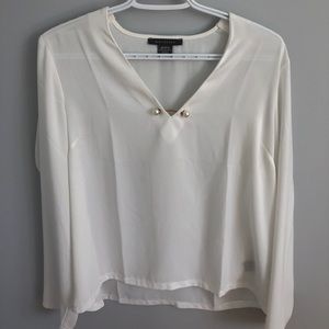 Chiffon Blouse/Work Top with Rose Gold Pearl Bar